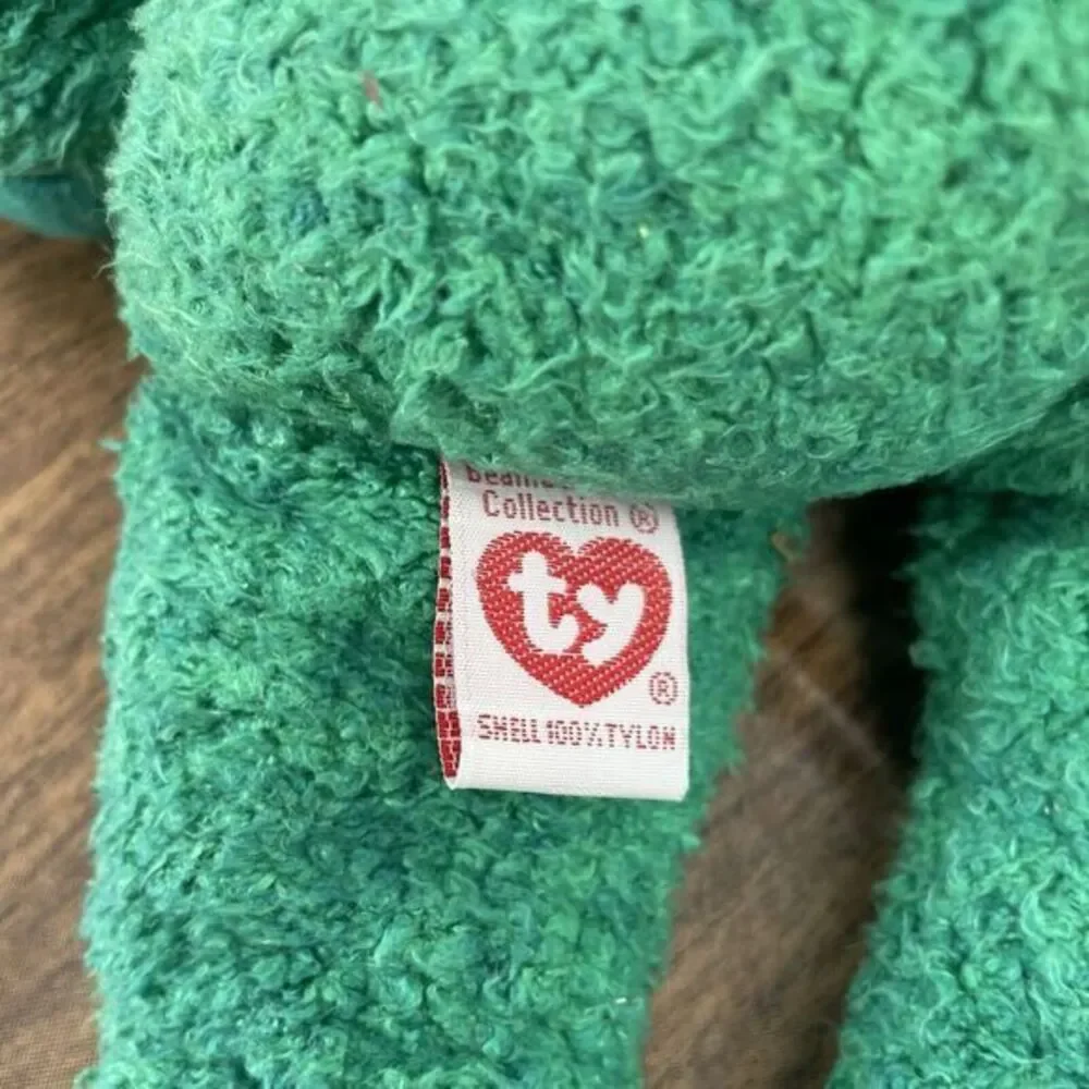 Vintage Ty Beanie‎ Buddy Wallace Plush Stuffed Animal Green Bear Red Scarf 2000